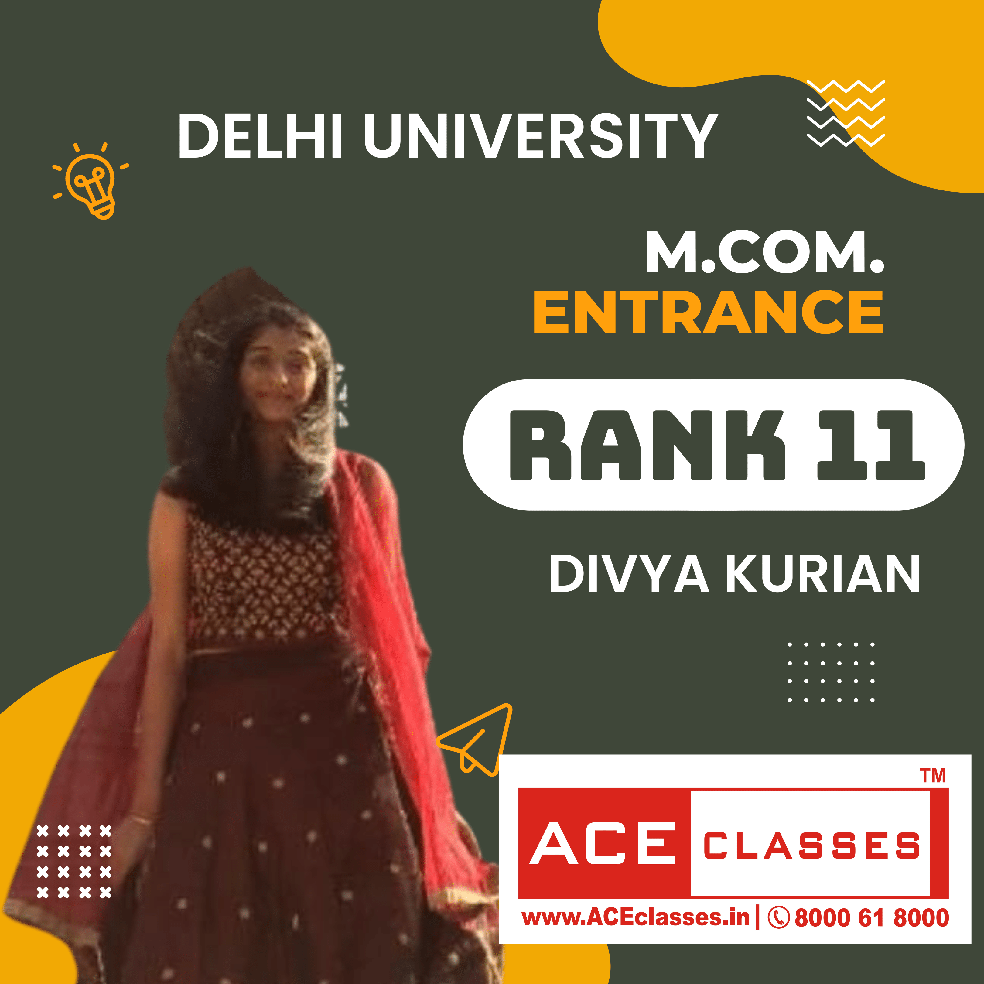 Divya Kurian M.Com Entrance Delhi University 11 rank holder image